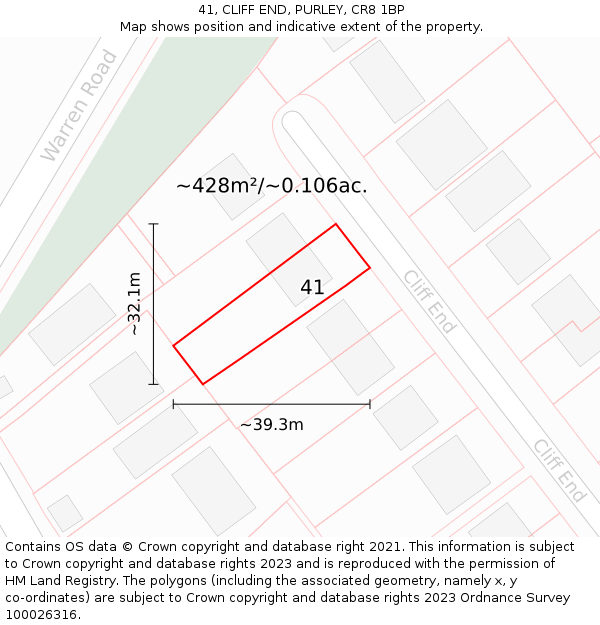 41, CLIFF END, PURLEY, CR8 1BP: Plot and title map