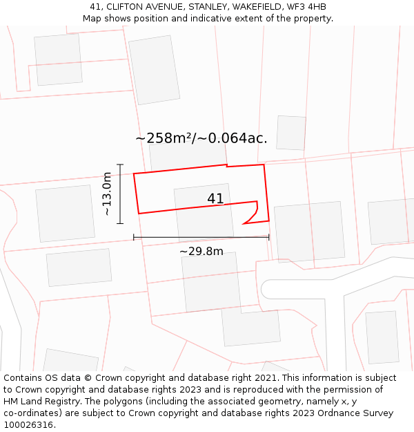 41, CLIFTON AVENUE, STANLEY, WAKEFIELD, WF3 4HB: Plot and title map