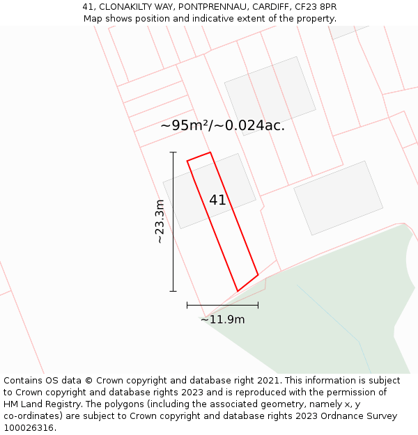 41, CLONAKILTY WAY, PONTPRENNAU, CARDIFF, CF23 8PR: Plot and title map