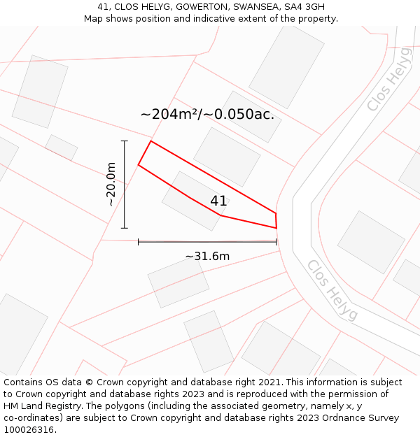 41, CLOS HELYG, GOWERTON, SWANSEA, SA4 3GH: Plot and title map