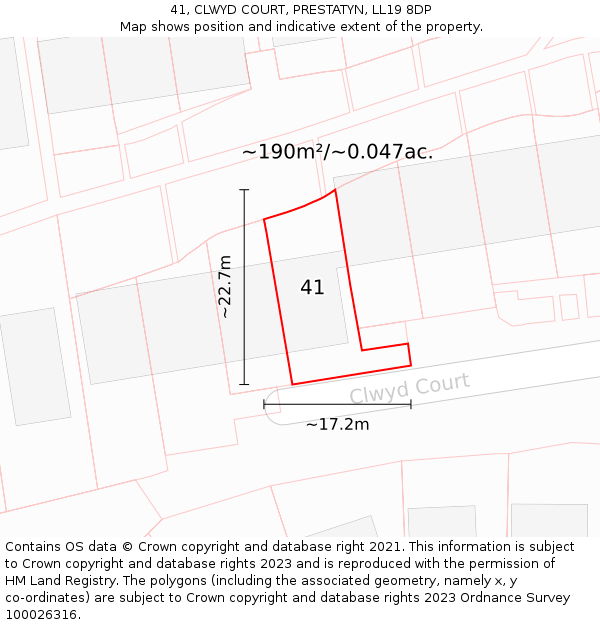 41, CLWYD COURT, PRESTATYN, LL19 8DP: Plot and title map