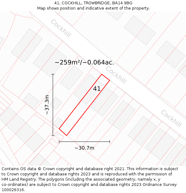 41, COCKHILL, TROWBRIDGE, BA14 9BG: Plot and title map