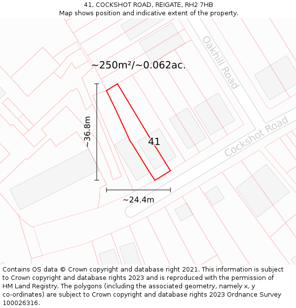 41, COCKSHOT ROAD, REIGATE, RH2 7HB: Plot and title map