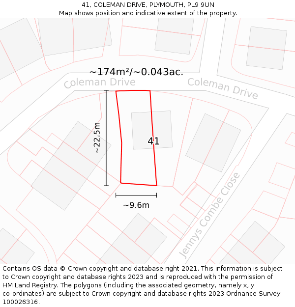 41, COLEMAN DRIVE, PLYMOUTH, PL9 9UN: Plot and title map