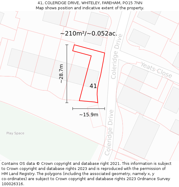 41, COLERIDGE DRIVE, WHITELEY, FAREHAM, PO15 7NN: Plot and title map