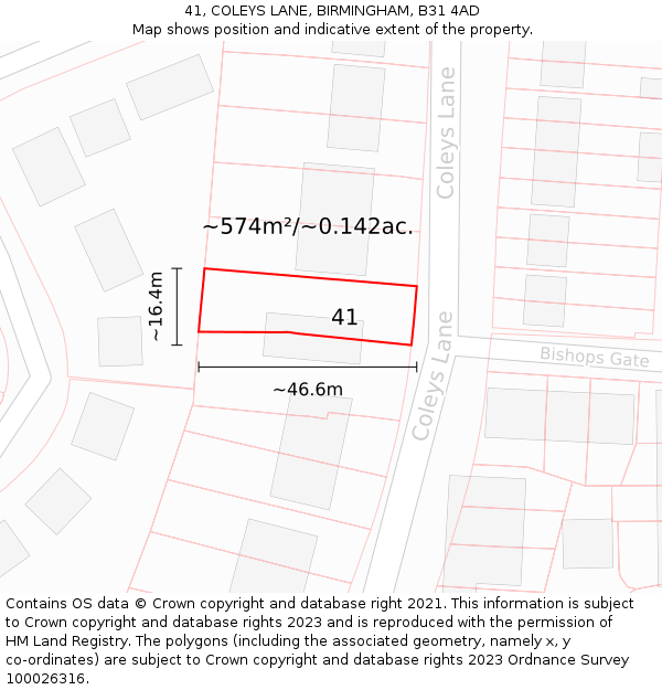 41, COLEYS LANE, BIRMINGHAM, B31 4AD: Plot and title map