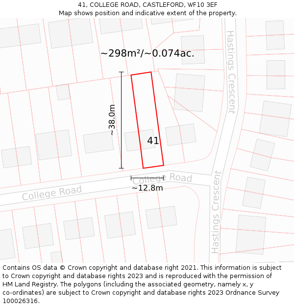 41, COLLEGE ROAD, CASTLEFORD, WF10 3EF: Plot and title map