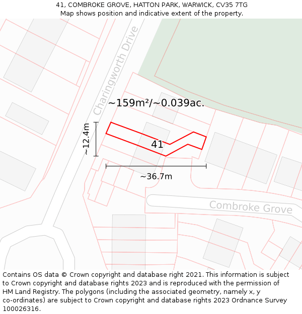 41, COMBROKE GROVE, HATTON PARK, WARWICK, CV35 7TG: Plot and title map