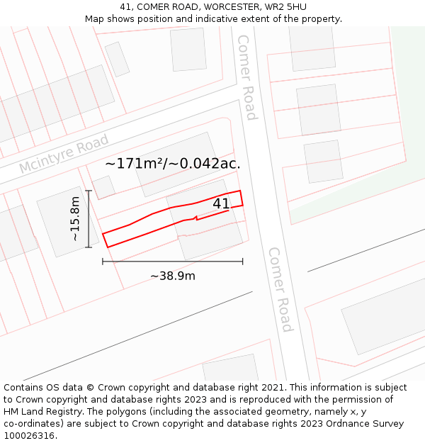 41, COMER ROAD, WORCESTER, WR2 5HU: Plot and title map