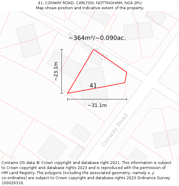 41, CONWAY ROAD, CARLTON, NOTTINGHAM, NG4 2PU: Plot and title map