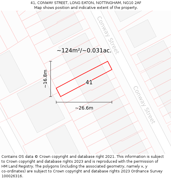 41, CONWAY STREET, LONG EATON, NOTTINGHAM, NG10 2AF: Plot and title map