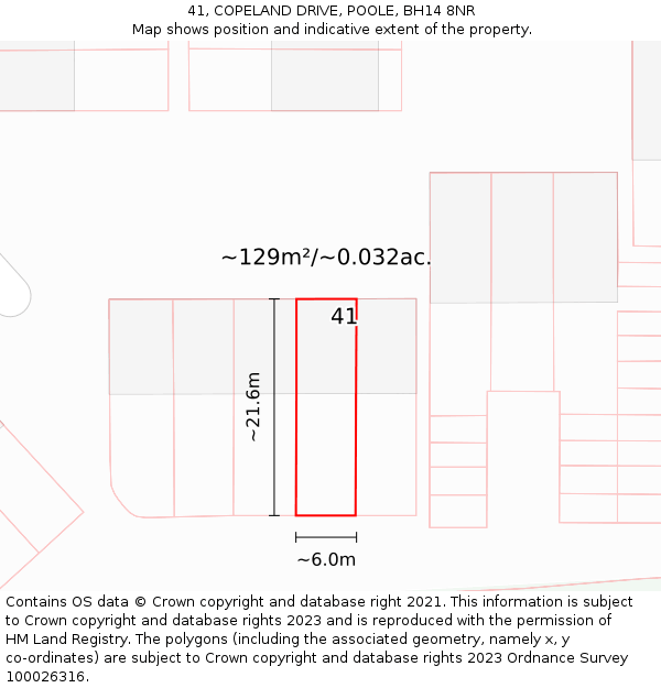 41, COPELAND DRIVE, POOLE, BH14 8NR: Plot and title map