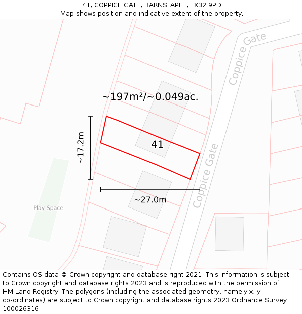 41, COPPICE GATE, BARNSTAPLE, EX32 9PD: Plot and title map