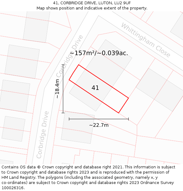 41, CORBRIDGE DRIVE, LUTON, LU2 9UF: Plot and title map