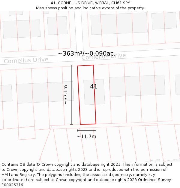 41, CORNELIUS DRIVE, WIRRAL, CH61 9PY: Plot and title map