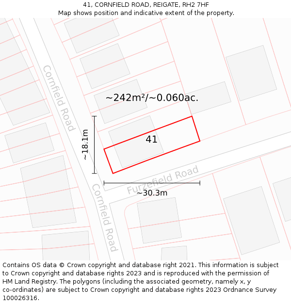 41, CORNFIELD ROAD, REIGATE, RH2 7HF: Plot and title map