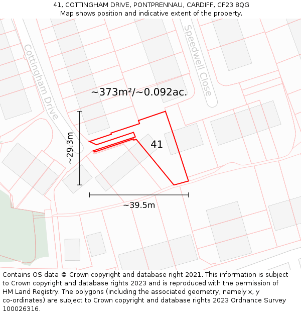 41, COTTINGHAM DRIVE, PONTPRENNAU, CARDIFF, CF23 8QG: Plot and title map