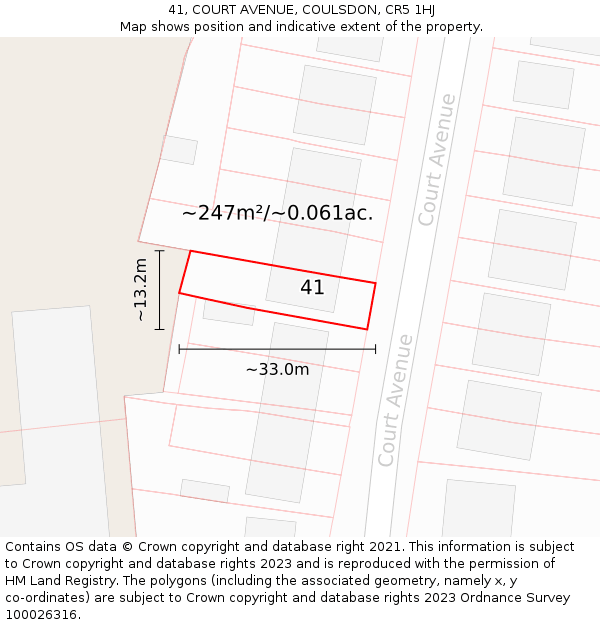 41, COURT AVENUE, COULSDON, CR5 1HJ: Plot and title map