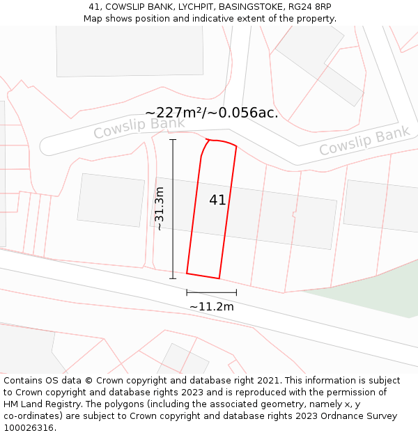 41, COWSLIP BANK, LYCHPIT, BASINGSTOKE, RG24 8RP: Plot and title map