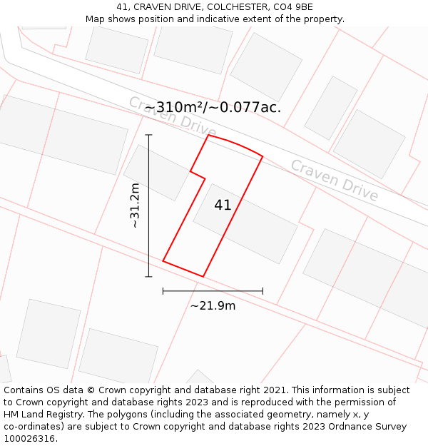 41, CRAVEN DRIVE, COLCHESTER, CO4 9BE: Plot and title map