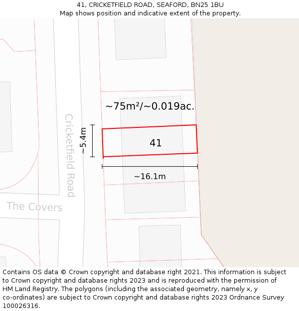 41, CRICKETFIELD ROAD, SEAFORD, BN25 1BU: Plot and title map