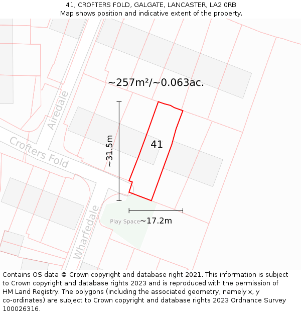 41, CROFTERS FOLD, GALGATE, LANCASTER, LA2 0RB: Plot and title map