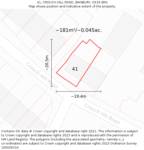 41, CROUCH HILL ROAD, BANBURY, OX16 9RG: Plot and title map