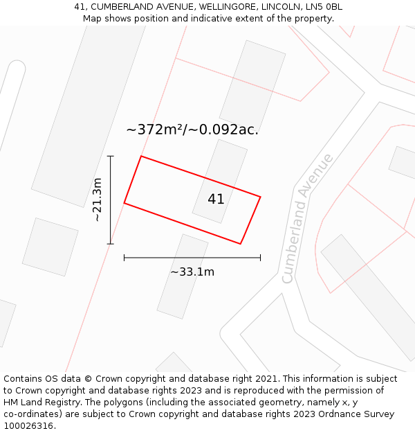 41, CUMBERLAND AVENUE, WELLINGORE, LINCOLN, LN5 0BL: Plot and title map