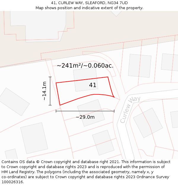 41, CURLEW WAY, SLEAFORD, NG34 7UD: Plot and title map