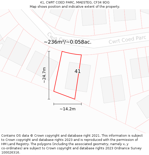 41, CWRT COED PARC, MAESTEG, CF34 9DG: Plot and title map