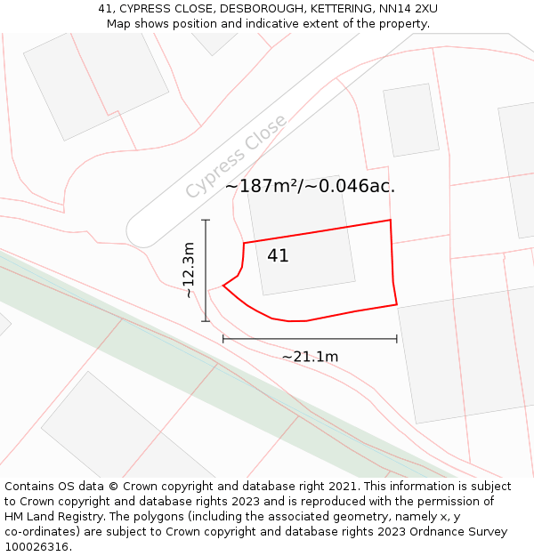 41, CYPRESS CLOSE, DESBOROUGH, KETTERING, NN14 2XU: Plot and title map