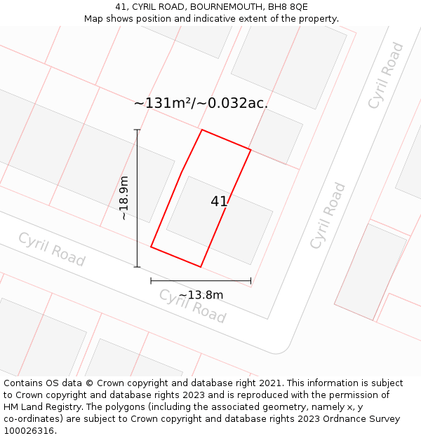 41, CYRIL ROAD, BOURNEMOUTH, BH8 8QE: Plot and title map