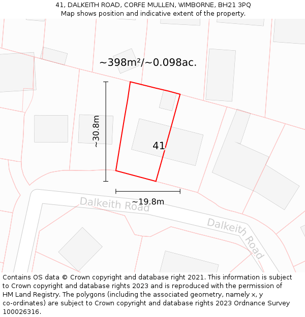 41, DALKEITH ROAD, CORFE MULLEN, WIMBORNE, BH21 3PQ: Plot and title map