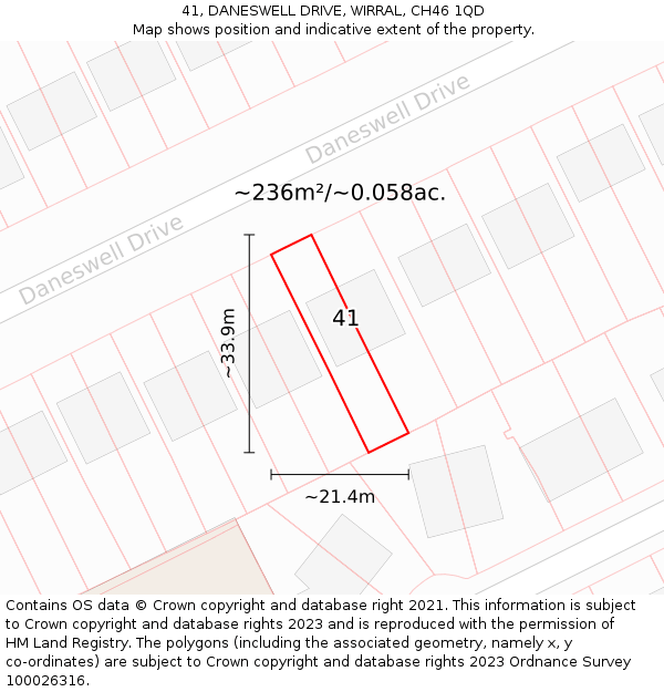 41, DANESWELL DRIVE, WIRRAL, CH46 1QD: Plot and title map