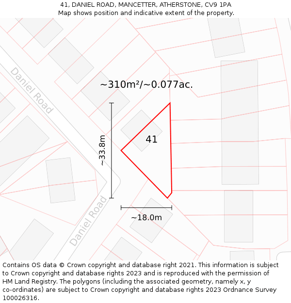 41, DANIEL ROAD, MANCETTER, ATHERSTONE, CV9 1PA: Plot and title map