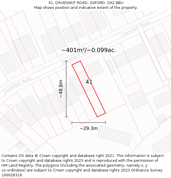 41, DAVENANT ROAD, OXFORD, OX2 8BU: Plot and title map