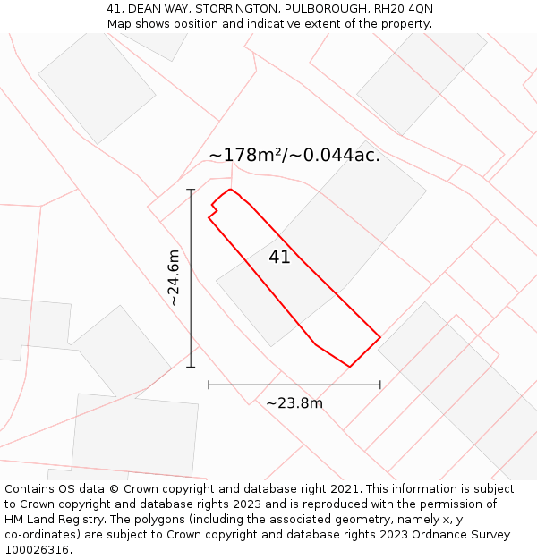 41, DEAN WAY, STORRINGTON, PULBOROUGH, RH20 4QN: Plot and title map