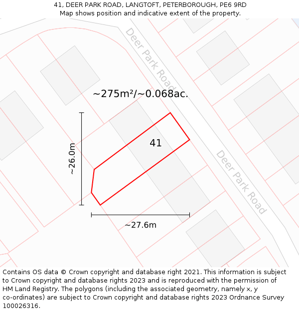 41, DEER PARK ROAD, LANGTOFT, PETERBOROUGH, PE6 9RD: Plot and title map