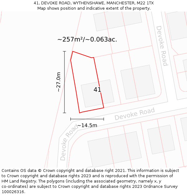 41, DEVOKE ROAD, WYTHENSHAWE, MANCHESTER, M22 1TX: Plot and title map