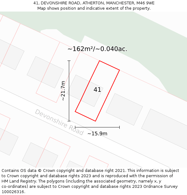 41, DEVONSHIRE ROAD, ATHERTON, MANCHESTER, M46 9WE: Plot and title map