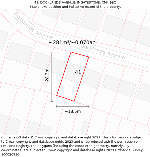 41, DOCKLANDS AVENUE, INGATESTONE, CM4 9EQ: Plot and title map