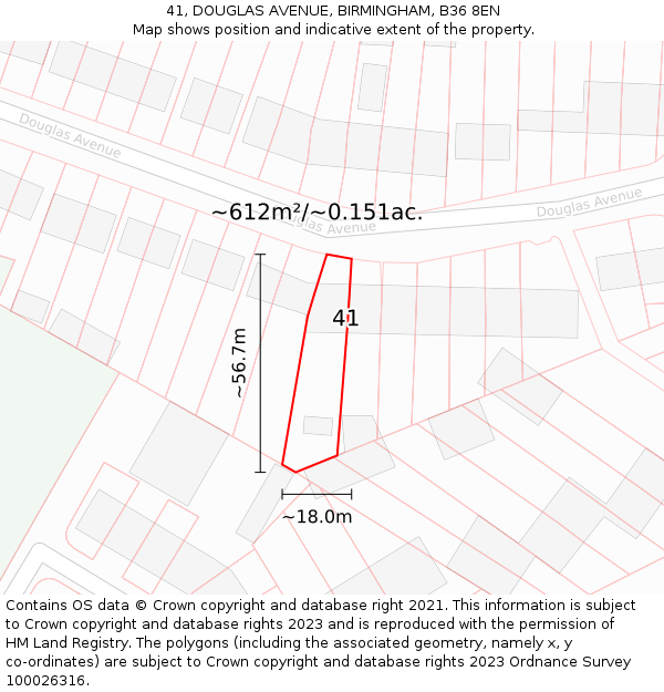 41, DOUGLAS AVENUE, BIRMINGHAM, B36 8EN: Plot and title map