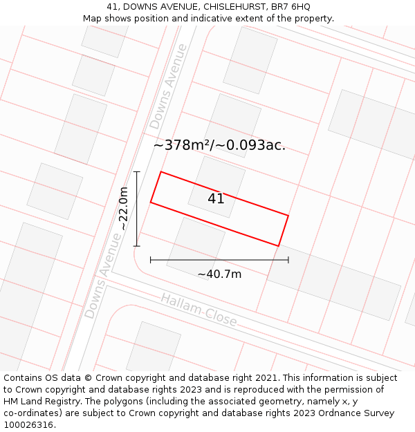 41, DOWNS AVENUE, CHISLEHURST, BR7 6HQ: Plot and title map