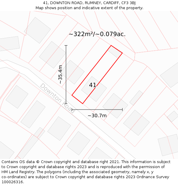 41, DOWNTON ROAD, RUMNEY, CARDIFF, CF3 3BJ: Plot and title map