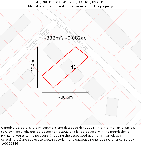 41, DRUID STOKE AVENUE, BRISTOL, BS9 1DE: Plot and title map