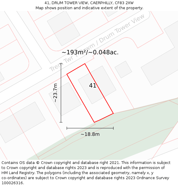 41, DRUM TOWER VIEW, CAERPHILLY, CF83 2XW: Plot and title map