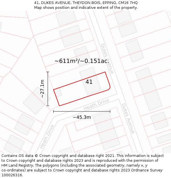 41, DUKES AVENUE, THEYDON BOIS, EPPING, CM16 7HQ: Plot and title map