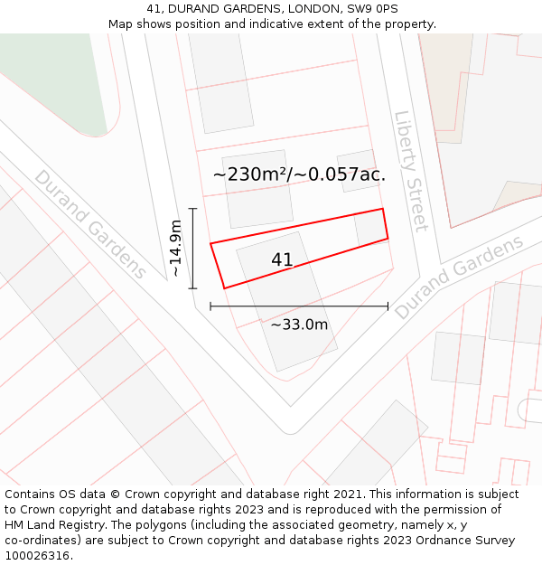 41, DURAND GARDENS, LONDON, SW9 0PS: Plot and title map