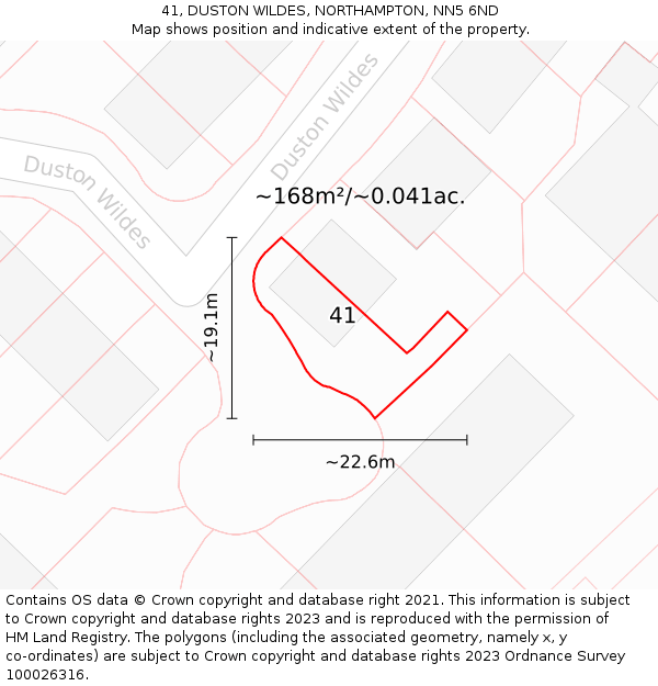 41, DUSTON WILDES, NORTHAMPTON, NN5 6ND: Plot and title map