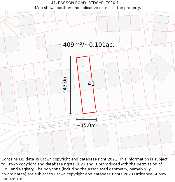 41, EASSON ROAD, REDCAR, TS10 1HH: Plot and title map